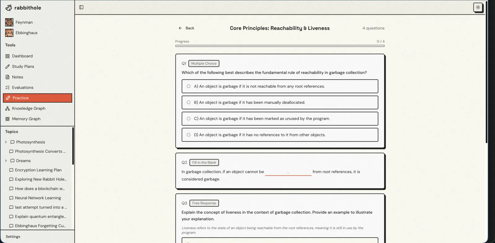 A practice test with multiple question types